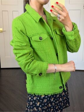 Chico's Lime Green Textured Tweed Jacket
